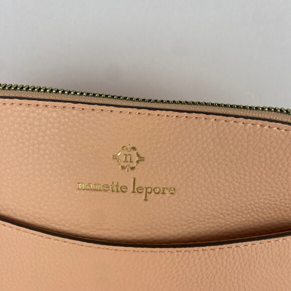 Nanette Lepore Crossbody Peach Gold Chain Pebbled Vegan Leather Adjustable - Picture 2 of 9